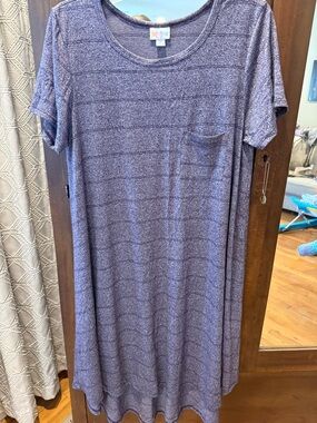 Lularoe Heathered Lavender Stripe Pocket Tee Dress